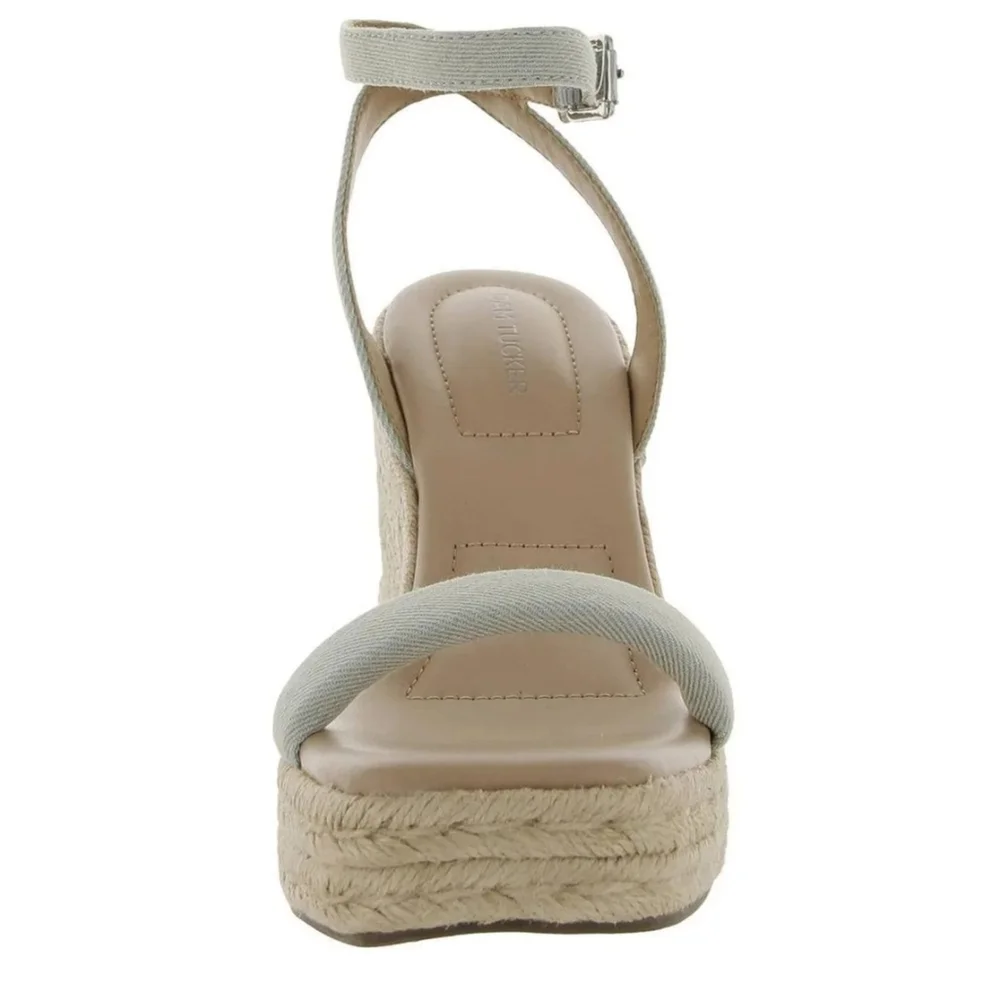 Women's Padded Light Blue Denim Wedge Espadrille Platform Sandals 9 M